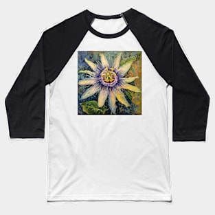 Folk Art Single White Passion Flower Bloom Baseball T-Shirt
